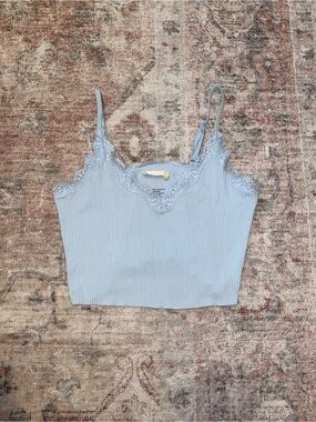 Altar'd State Light Blue Lace Trim Ribbed Cami Tank